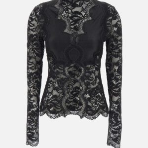 Top in pizzo a maniche lunghe cut-out