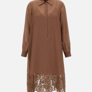 Abito chemisier in garza ramié ricamata