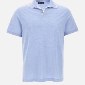 Polo open collar in misto seta e cotone