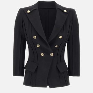 Giacca in doppio crêpe stretch con motivi a taglio vivo