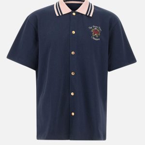 "Chemise Piquée Slogan Rose"