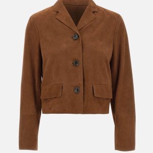 Giacca boxy in pelle scamosciata