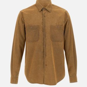 Camicia in chambray floccato con pelle riciclata